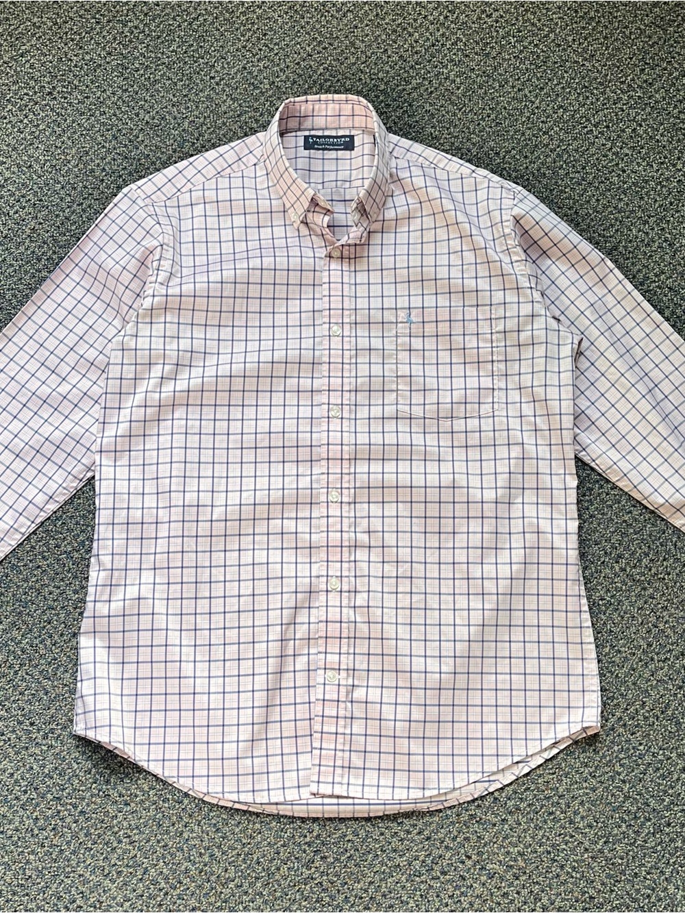 Tailorbyrd Men’s Pink and Blue Windowpane Button-Down Shirt